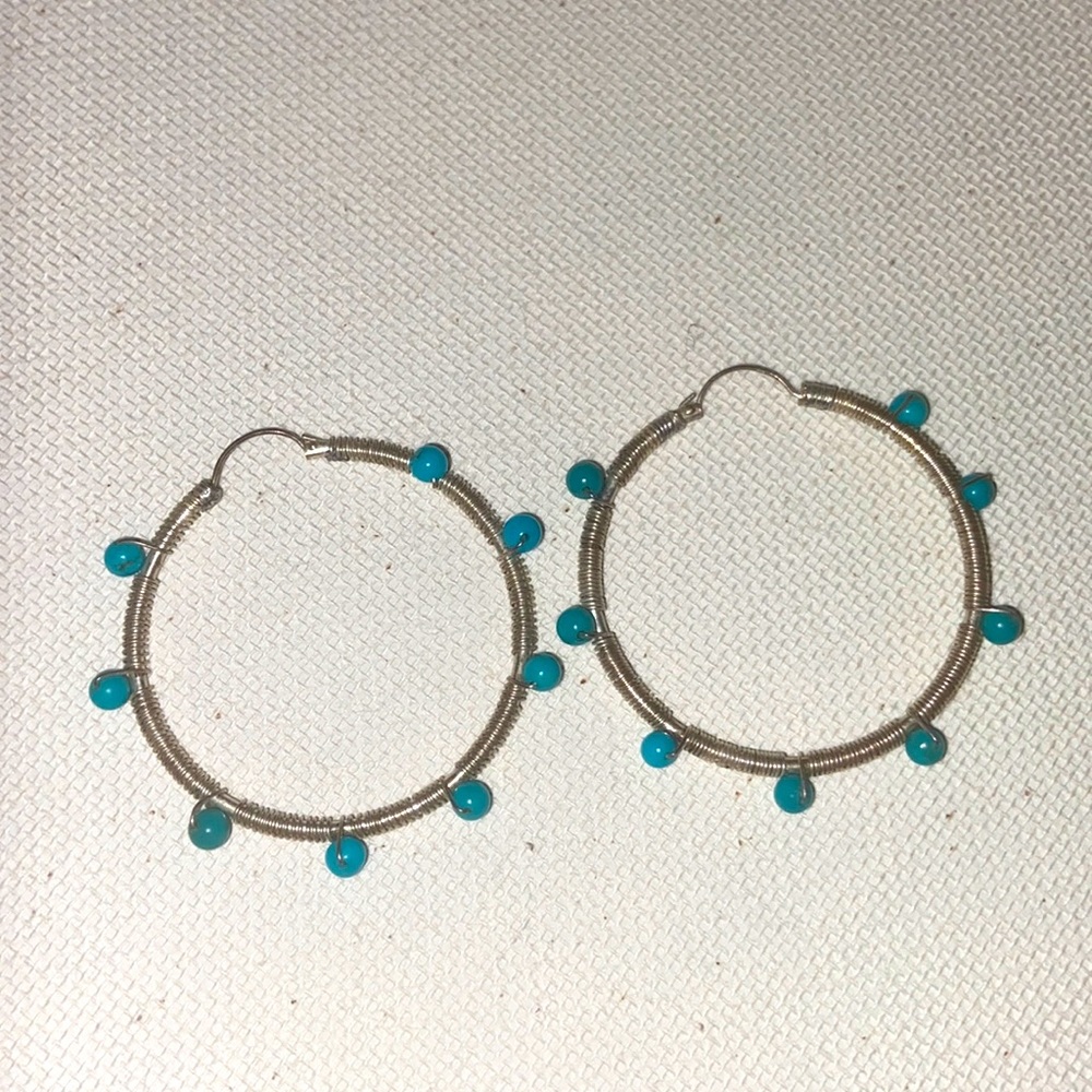 Sterling Silver and Turquoise Hoops 🦋